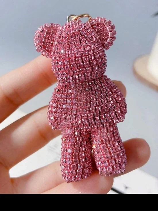 Beaded Teddy Bear Keychain available in Purple, Pink, Red - Picture 4 of 6
